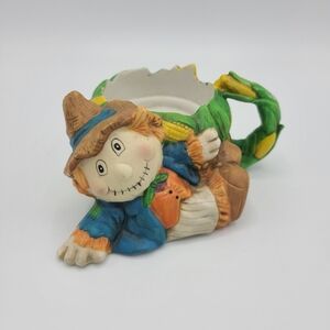 Vintage Brinn's Porcelain Fall Scarecrow Tealight Candle Holder Fall Halloween